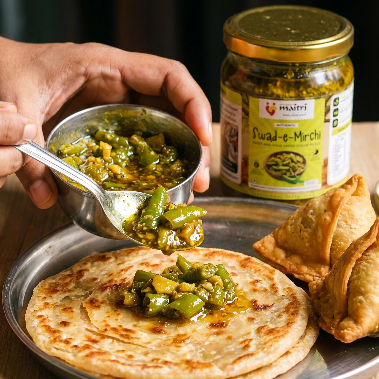Swad-e-Mirchi Green Chilli Pickle, Sweet & Sour Green Chilli Pickle
