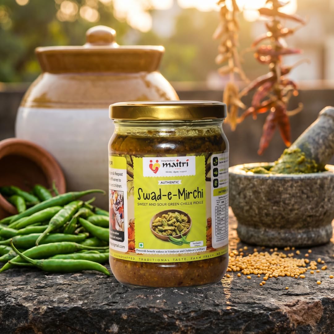 Swad-e-Mirchi Green Chilli Pickle, Sweet & Sour Green Chilli Pickle