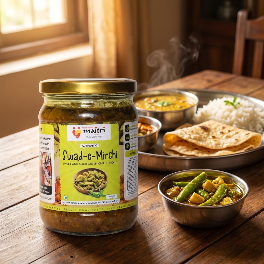Swad-e-Mirchi Green Chilli Pickle, Sweet & Sour Green Chilli Pickle