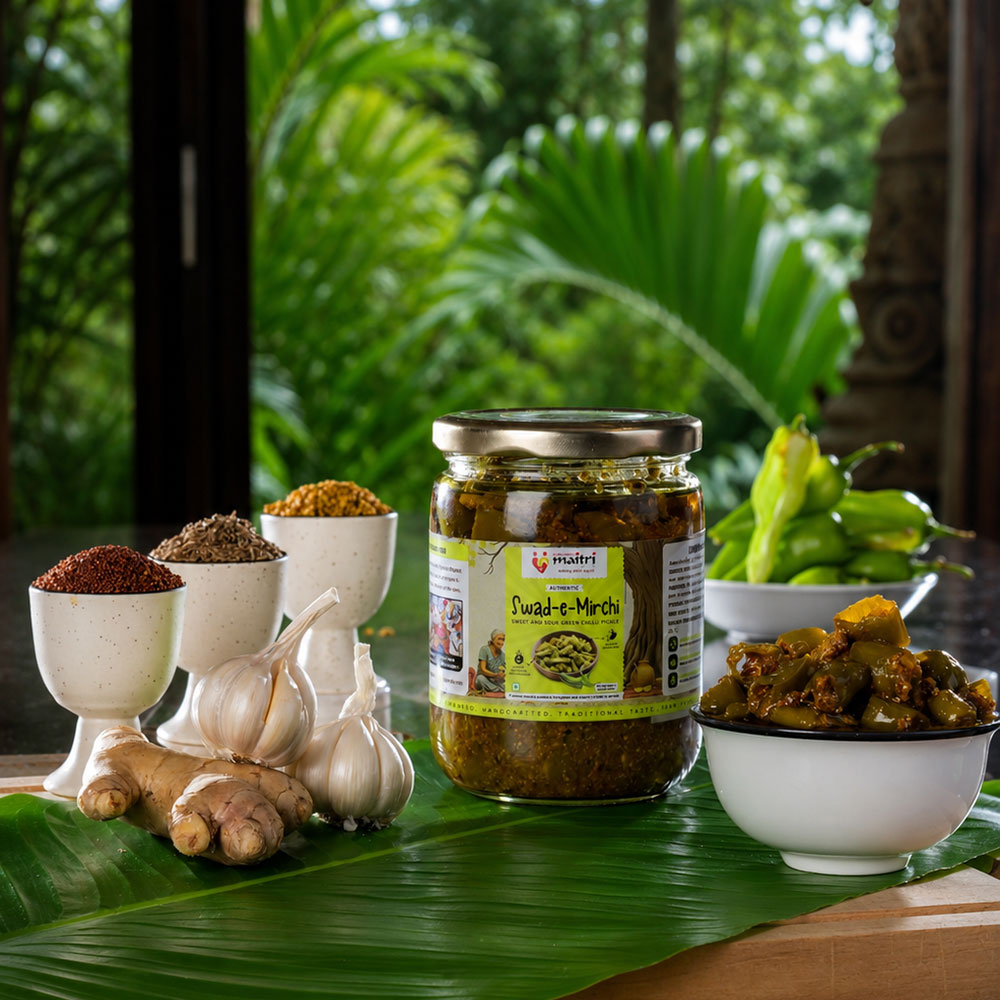 Swad-e-Mirchi Green Chilli Pickle, Sweet & Sour Green Chilli Pickle